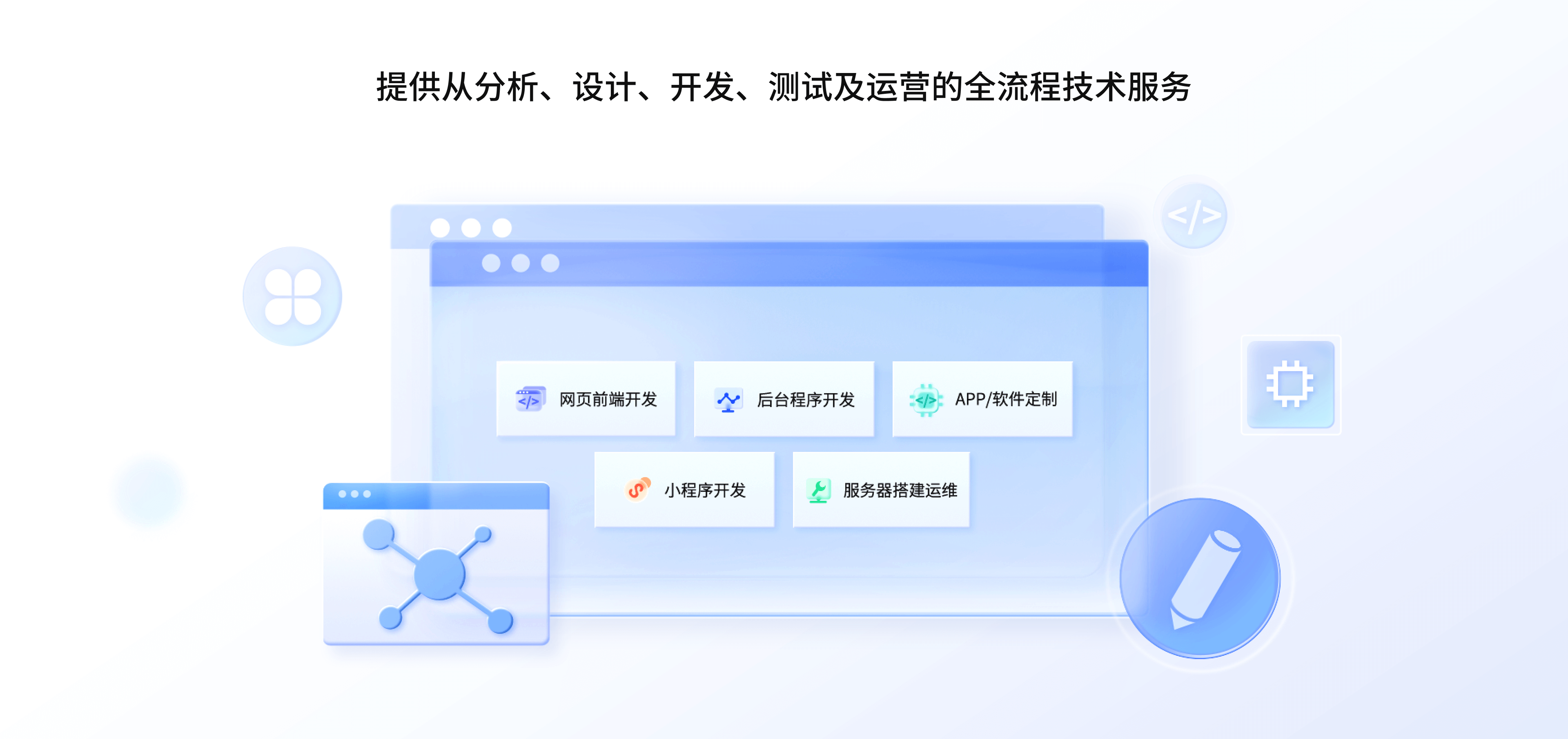 提供从分析、设计、开发、测试及运营的全流程技术服务